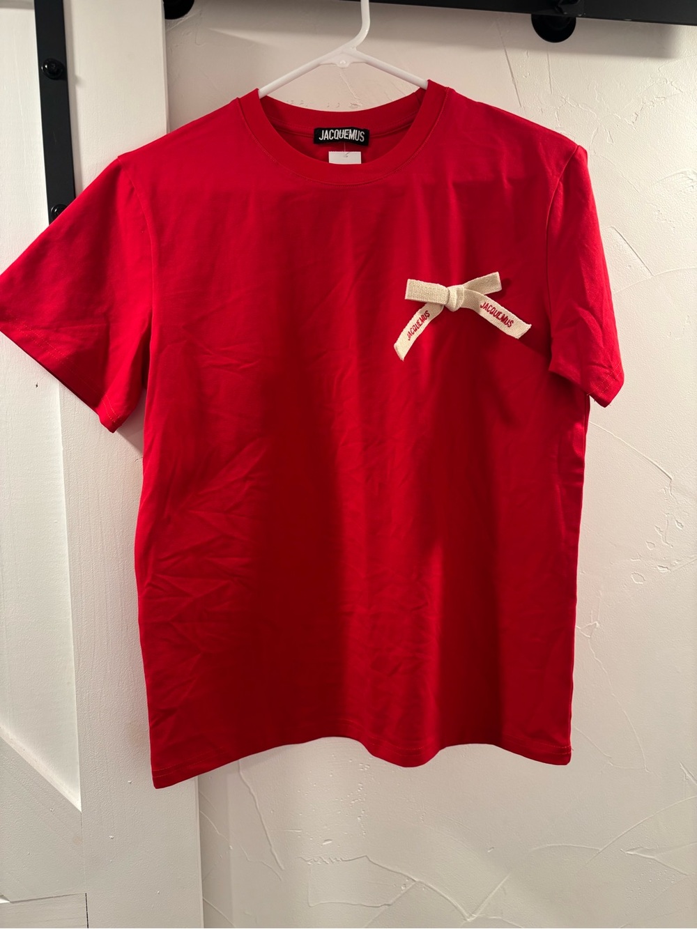 Jacquemus Red Tee with Cream Branded Bow